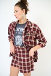 CAMICIA OVER TAGLIO VIVO CHECK BORDEAUX