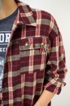 CAMICIA OVER TAGLIO VIVO CHECK BORDEAUX