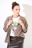 CAMICIA OVER QUADRI PATCH SCRITTA MORO