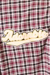 CAMICIA OVER QUADRI PATCH SCRITTA VINO