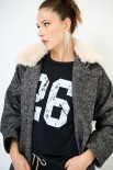 CAPPOTTO LUNGO ACCAPPATOIO CON COLLO PELLICCIA NERO