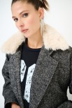 CAPPOTTO LUNGO ACCAPPATOIO CON COLLO PELLICCIA NERO