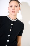CARDIGAN MEZZA MANICA CON APPLICAZIONE NERO