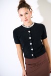 CARDIGAN MEZZA MANICA CON APPLICAZIONE NERO