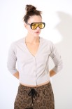 CARDIGAN SCOLLO V MISTOLANA MERINOS BEIGE