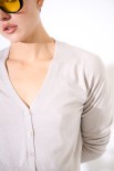 CARDIGAN SCOLLO V MISTOLANA MERINOS BEIGE