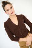 CARDIGAN SCOLLO V MISTOLANA MERINOS MORO