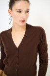 CARDIGAN SCOLLO V MISTOLANA MERINOS MORO