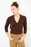 CARDIGAN SCOLLO V MISTOLANA MERINOS MORO