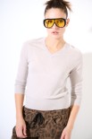 MAGLIA SCOLLO V MISTO LANA MERINOS BEIGE