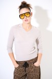 MAGLIA SCOLLO V MISTO LANA MERINOS BEIGE