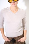 MAGLIA SCOLLO V MISTO LANA MERINOS BEIGE