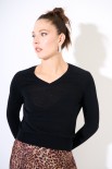 MAGLIA SCOLLO V MISTO LANA MERINOS NERO