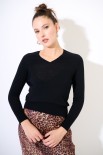 MAGLIA SCOLLO V MISTO LANA MERINOS NERO