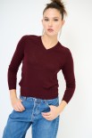 MAGLIA SCOLLO V MISTO LANA MERINOS BORDEAUX