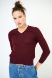 MAGLIA SCOLLO V MISTO LANA MERINOS BORDEAUX
