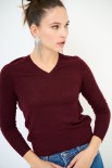 MAGLIA SCOLLO V MISTO LANA MERINOS BORDEAUX