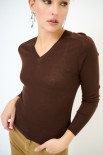 MAGLIA SCOLLO V MISTO LANA MERINOS MORO