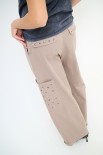 PANTALONE CON TASCONI +BORCHIETTE E CINTURA TORTORA