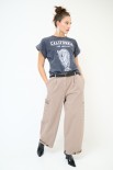 PANTALONE CON TASCONI +BORCHIETTE E CINTURA TORTORA