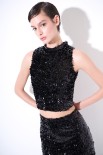 CROP TOP PAILLETTES GOCCIA NERO