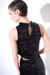 CROP TOP PAILLETTES GOCCIA NERO