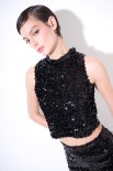 CROP TOP PAILLETTES GOCCIA NERO