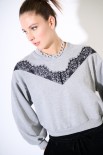 FELPA BASIC OVER INSERTO PIZZO GRIGIO