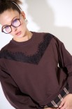 FELPA BASIC OVER INSERTO PIZZO MORO