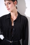 ABITO CAMICIA CORTO CON FRANGE CINTURA NERO