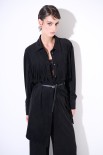 ABITO CAMICIA CORTO CON FRANGE CINTURA NERO