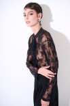 CAMICIA PIZZO CON ROUCHES NERO