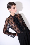 CAMICIA PIZZO CON ROUCHES NERO