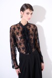 CAMICIA PIZZO CON ROUCHES NERO