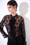 CAMICIA PIZZO CON ROUCHES NERO