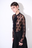 CAMICIA PIZZO CON ROUCHES NERO