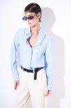 CAMICIA OXFORD CON POLSO STRASS E PERLE AZZURRA