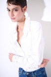 CAMICIA OXFORD CON POLSO STRASS E PERLE BIANCO