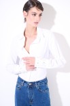 CAMICIA OXFORD CON POLSO STRASS E PERLE BIANCO