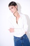 CAMICIA OXFORD CON POLSO STRASS E PERLE BIANCO