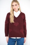 MAGLIA SCOLLO V LUREX CON CUORI VINO