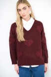 MAGLIA SCOLLO V LUREX CON CUORI VINO
