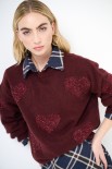 MAGLIA PARICOLLO LUREX CON CUORI VINO