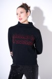MAGLIA MEZZOCOLLO SCRITTA LUREX NERO