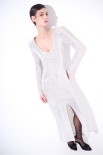 ABITO LUNGO CON SPACCO PAILLETTES ARGENTO