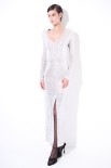 ABITO LUNGO CON SPACCO PAILLETTES ARGENTO