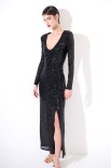 ABITO LUNGO CON SPACCO PAILLETTES NERO