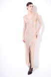 ABITO LUNGO CON SPACCO PAILLETTES  ORO