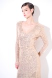 ABITO LUNGO CON SPACCO PAILLETTES  ORO