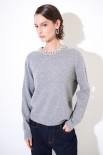 MAGLIA PARICOLLO STRASS LANA CACHEMIRE GRIGIO MEDIO